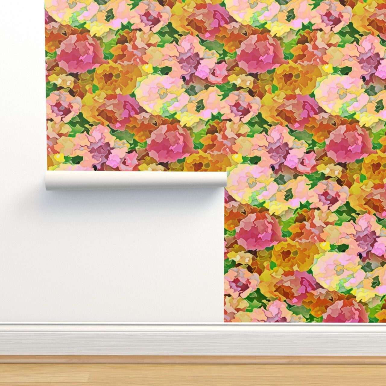 Pink Floral Botanical Water Color Summer Spring Flowers Garden Meadow Impressionist Custom Removable Wallpaper by Spoonflower Peel & Stick Wallpaper 2FT Wide